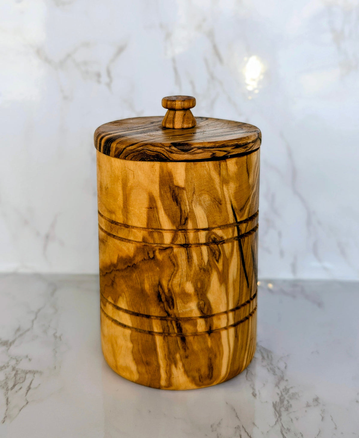 Olive Wood Spice Jar Salt Keeper w/Lid